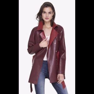 Express burgundy red vegan leather belted trench coat (s)
